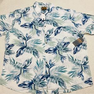 NWT JOHNNY BIGG Men's 4XL Tropical Leaf Print Linen Viscose Button Down Shirt